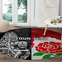 Custom New Zealand And England Rugby Round Carpet 2023 World Cup All Black Combine Red Roses LT14 - Polynesian Pride