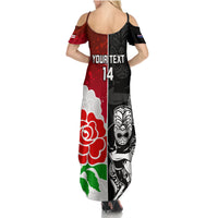 Custom New Zealand And England Rugby Summer Maxi Dress 2023 World Cup All Black Combine Red Roses LT14 - Polynesian Pride