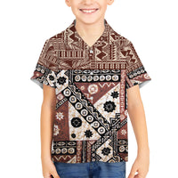 Bula Fiji Family Matching Short Sleeve Bodycon Dress and Hawaiian Shirt Unique Masi Tapa Pattern LT14 Son's Shirt Brown - Polynesian Pride