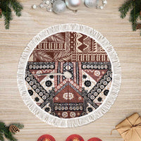 Brown Bula Fiji Tree Skirt Unique Masi Tapa Pattern LT14 Fringed Brown - Polynesian Pride