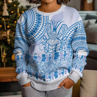 Niue Language Week Kid Ugly Christmas Sweater The Rock Coconut Crab - Siapo Blue Pastel LT14 - Polynesian Pride