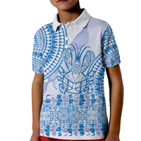 Niue Language Week Kid Polo Shirt The Rock Coconut Crab - Siapo Blue Pastel LT14 Kid Blue - Polynesian Pride