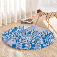 Niue Language Week Round Carpet The Rock Coconut Crab - Siapo Blue Pastel LT14 - Polynesian Pride