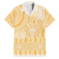 Niue Language Week Family Matching Off The Shoulder Long Sleeve Dress and Hawaiian Shirt The Rock Coconut Crab - Siapo Gold Pastel