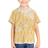 Niue Language Week Kid Hawaiian Shirt The Rock Coconut Crab - Siapo Gold Pastel LT14 Kid Gold - Polynesian Pride