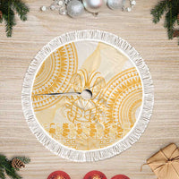 Niue Language Week Tree Skirt The Rock Coconut Crab - Siapo Gold Pastel LT14 Fringed Gold - Polynesian Pride