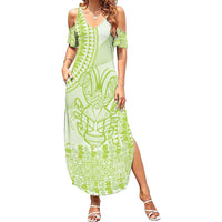Lime Green Niue Language Week Family Matching Summer Maxi Dress and Hawaiian Shirt The Rock Coconut Crab - Siapo Pattern