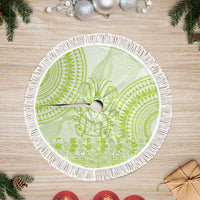 Lime Green Niue Language Week Tree Skirt The Rock Coconut Crab - Siapo Pattern LT14 Fringed Lime Green - Polynesian Pride