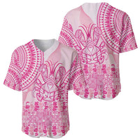 Pink Niue Language Week Baseball Jersey The Rock Coconut Crab - Siapo Pattern LT14 - Polynesian Pride