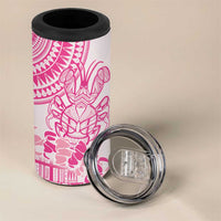 Pink Niue Language Week 4 in 1 Can Cooler Tumbler The Rock Coconut Crab - Siapo Pattern