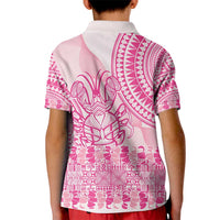 Pink Niue Language Week Kid Polo Shirt The Rock Coconut Crab - Siapo Pattern LT14 - Polynesian Pride