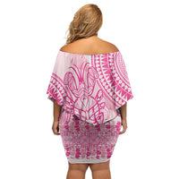 Pink Niue Language Week Off Shoulder Short Dress The Rock Coconut Crab - Siapo Pattern
