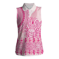 Pink Niue Language Week Women Sleeveless Polo Shirt The Rock Coconut Crab - Siapo Pattern LT14 Female Pink - Polynesian Pride