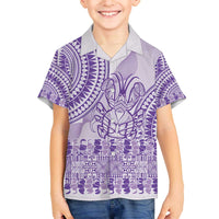 Purple Niue Language Week Family Matching Off The Shoulder Long Sleeve Dress and Hawaiian Shirt The Rock Coconut Crab - Siapo Pattern