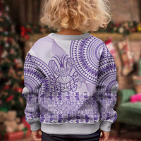 Purple Niue Language Week Kid Ugly Christmas Sweater The Rock Coconut Crab - Siapo Pattern LT14 - Polynesian Pride