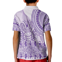 Purple Niue Language Week Kid Polo Shirt The Rock Coconut Crab - Siapo Pattern LT14 - Polynesian Pride
