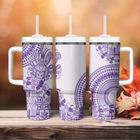 Purple Niue Language Week Tumbler With Handle The Rock Coconut Crab - Siapo Pattern