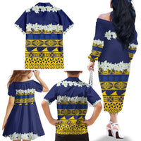 Tokelau Language Week Family Matching Off The Shoulder Long Sleeve Dress and Hawaiian Shirt Tokelauan Tuluma With Gardenia Thunbergia