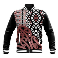 New Zealand Baseball Jacket Aotearoa Kowhaiwhai Mix Taniko Art LT14 Unisex Brown - Polynesian Pride