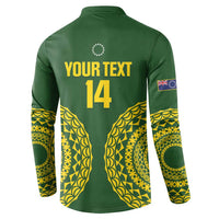 Custom Avaiki Cook Islands Rugby Button Sweatshirt Kuki Airani Tatau Green LT14 - Polynesian Pride