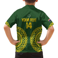 Custom Avaiki Cook Islands Rugby Family Matching Off Shoulder Maxi Dress and Hawaiian Shirt Kuki Airani Tatau Green - Polynesian Pride