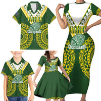 Custom Avaiki Cook Islands Rugby Family Matching Short Sleeve Bodycon Dress and Hawaiian Shirt Kuki Airani Tatau Green - Polynesian Pride