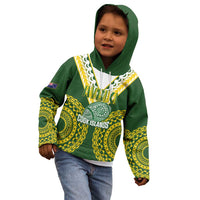 Custom Avaiki Cook Islands Rugby Kid Hoodie Kuki Airani Tatau Green LT14 - Polynesian Pride