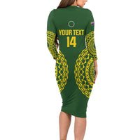 Custom Avaiki Cook Islands Rugby Long Sleeve Bodycon Dress Kuki Airani Tatau Green LT14 - Polynesian Pride