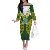 Custom Avaiki Cook Islands Rugby Off The Shoulder Long Sleeve Dress Kuki Airani Tatau Green LT14 Women Green - Polynesian Pride
