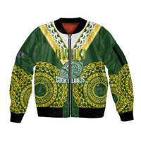 Custom Avaiki Cook Islands Rugby Sleeve Zip Bomber Jacket Kuki Airani Tatau Green LT14 Unisex Green - Polynesian Pride