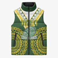 Custom Avaiki Cook Islands Rugby Sleeveless Puffer Jacket Kuki Airani Tatau Green LT14 Unisex Green - Polynesian Pride
