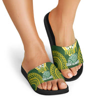 Avaiki Cook Islands Rugby Slide Sandals Kuki Airani Tatau Green LT14 - Polynesian Pride