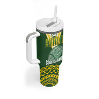 Custom Avaiki Cook Islands Rugby Tumbler With Handle Kuki Airani Tatau Green LT14 - Polynesian Pride