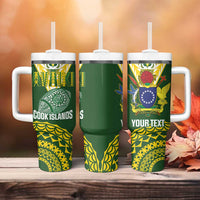 Custom Avaiki Cook Islands Rugby Tumbler With Handle Kuki Airani Tatau Green LT14 - Polynesian Pride
