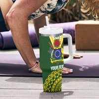 Custom Avaiki Cook Islands Rugby Tumbler With Handle Kuki Airani Tatau Green LT14 - Polynesian Pride