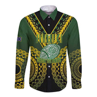 Custom Avaiki Cook Islands Rugby Long Sleeve Button Shirt Kuki Airani Tatau Black LT14 Unisex Black - Polynesian Pride
