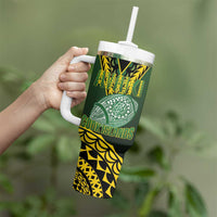 Custom Avaiki Cook Islands Rugby Tumbler With Handle Kuki Airani Tatau Black LT14 - Polynesian Pride
