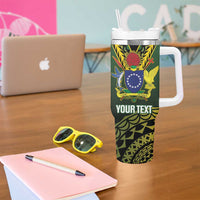 Custom Avaiki Cook Islands Rugby Tumbler With Handle Kuki Airani Tatau Black LT14 - Polynesian Pride