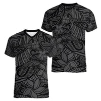 Polynesia Women V Neck T Shirt Polynesian Pattern Mix Plumeria Black LT14 - Polynesian Pride