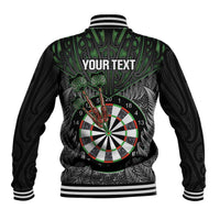 Personalised New Zealand Darts Baseball Jacket Dartboard Maori Fern Puhoro Art