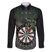 Personalised New Zealand Darts Family Matching Off The Shoulder Long Sleeve Dress and Hawaiian Shirt Dartboard Maori Fern Puhoro Art