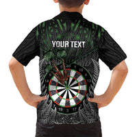 Personalised New Zealand Darts Family Matching Off Shoulder Maxi Dress and Hawaiian Shirt Dartboard Maori Fern Puhoro Art