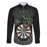 Personalised New Zealand Darts Family Matching Off Shoulder Maxi Dress and Hawaiian Shirt Dartboard Maori Fern Puhoro Art