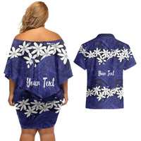 Personalised Cook Islands Pukapuka Couples Matching Off Shoulder Short Dress and Hawaiian Shirt Tiare Maori Polynesian Waves Tattoo