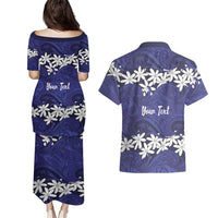 Personalised Cook Islands Pukapuka Couples Matching Puletasi and Hawaiian Shirt Tiare Maori Polynesian Waves Tattoo