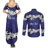 Personalised Cook Islands Pukapuka Couples Matching Summer Maxi Dress and Long Sleeve Button Shirt Tiare Maori Polynesian Waves Tattoo