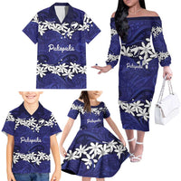 Personalised Cook Islands Pukapuka Family Matching Off The Shoulder Long Sleeve Dress and Hawaiian Shirt Tiare Maori Polynesian Waves Tattoo