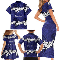 Personalised Cook Islands Pukapuka Family Matching Short Sleeve Bodycon Dress and Hawaiian Shirt Tiare Maori Polynesian Waves Tattoo