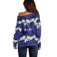 Personalised Cook Islands Pukapuka Off Shoulder Sweater Tiare Maori Polynesian Waves Tattoo LT14 - Polynesian Pride