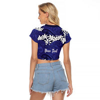 Personalised Cook Islands Pukapuka Raglan Cropped T Shirt Tiare Maori Polynesian Waves Tattoo